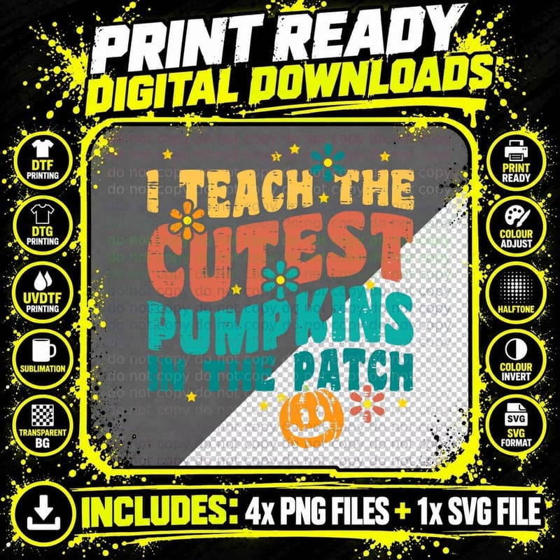 I Teach the Cutest Pumpkins Retro Vintage Halloween Png SVG Digital Bundle