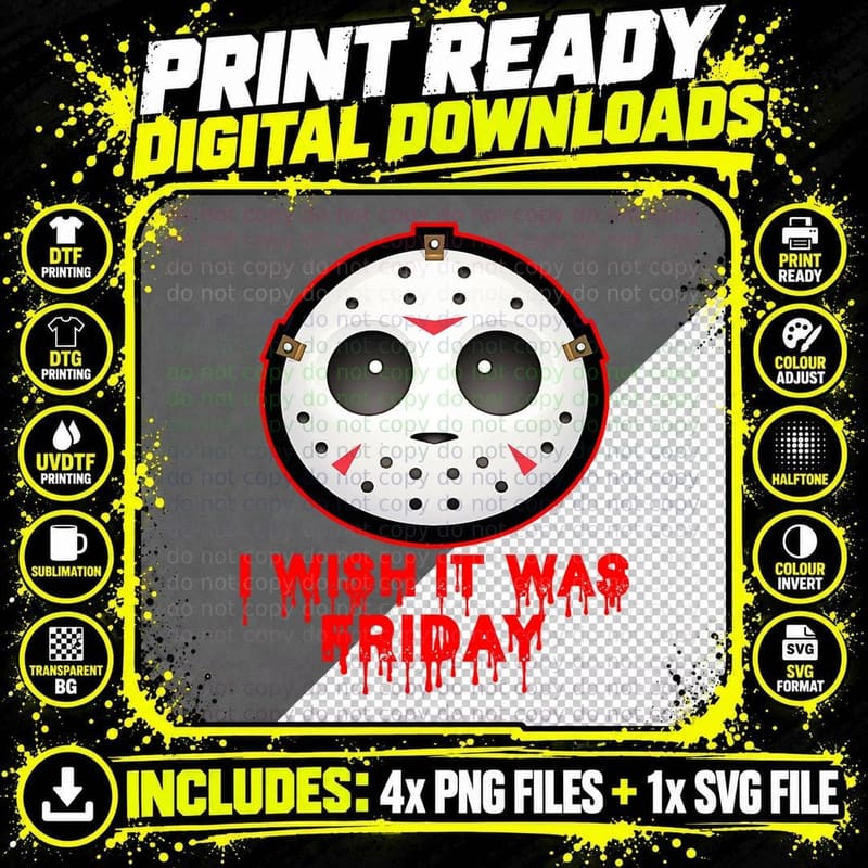 I Wish It Was Friday Cute Halloween Costume 13th Horror Png SVG Digital Bundle