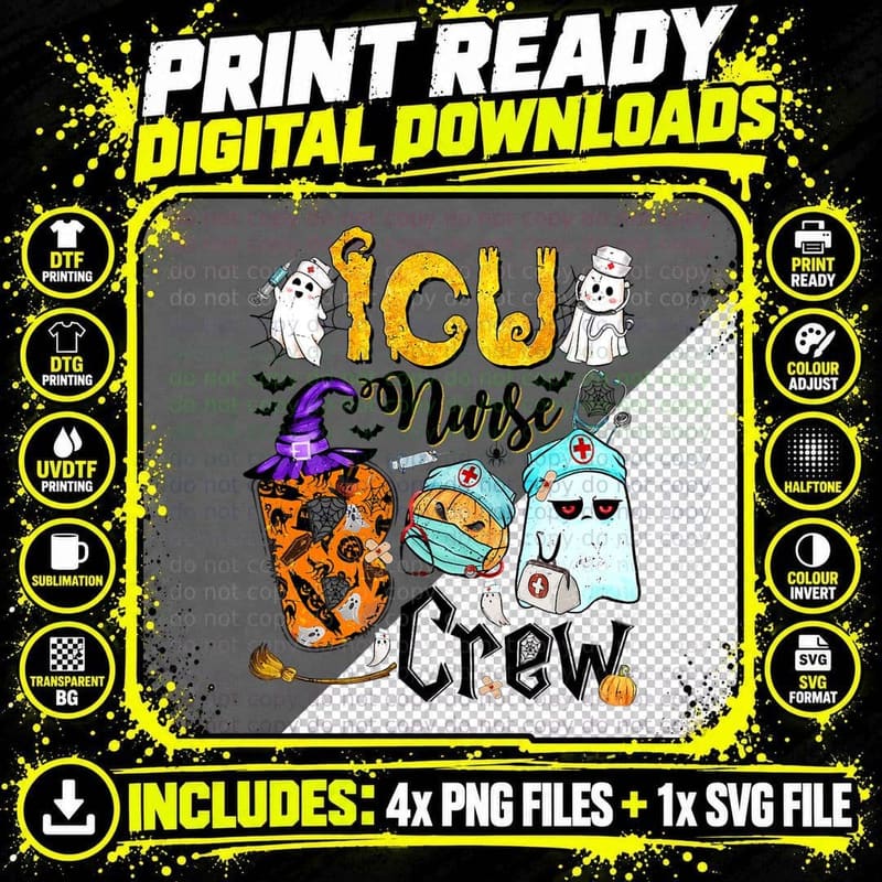ICU Nurse Crew Retro Halloween Spooky Pumpkin Nursing Png SVG Digital Bundle
