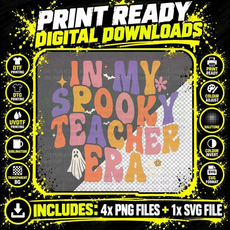 In My Spooky Teacher Era Groovy Retro Halloween Teacher Png SVG Digital Bundle
