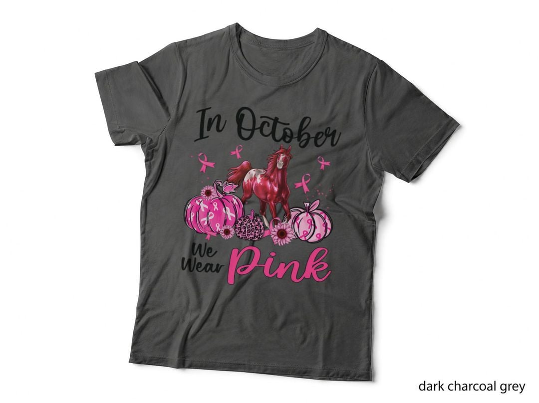 In October We Wear Pink Horse Pumpkin Leopard Breast Cancer T-Shirt