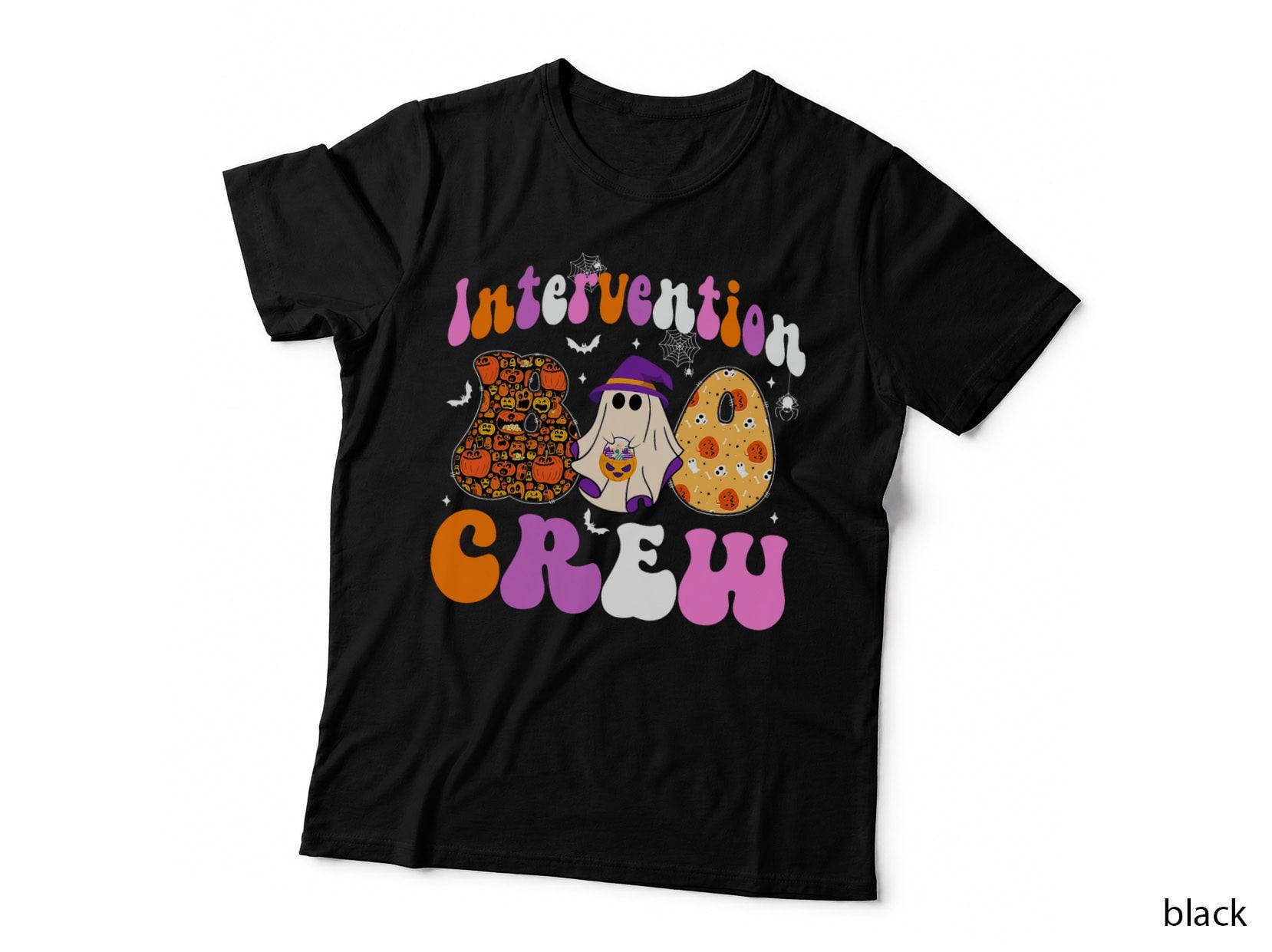 Intervention Boo Crew Funny Halloween Pumpkin Ghost Spider T-Shirt