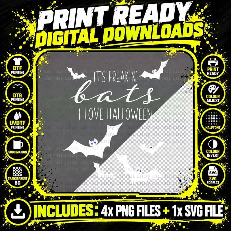 It's Freakin' Bats I Love Halloween Funny Quote Meme Png SVG Digital Bundle