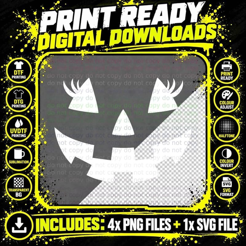 Jack O Lantern Face Pumpkin Eyelashes Hallowen Costume Png SVG Digital Bundle