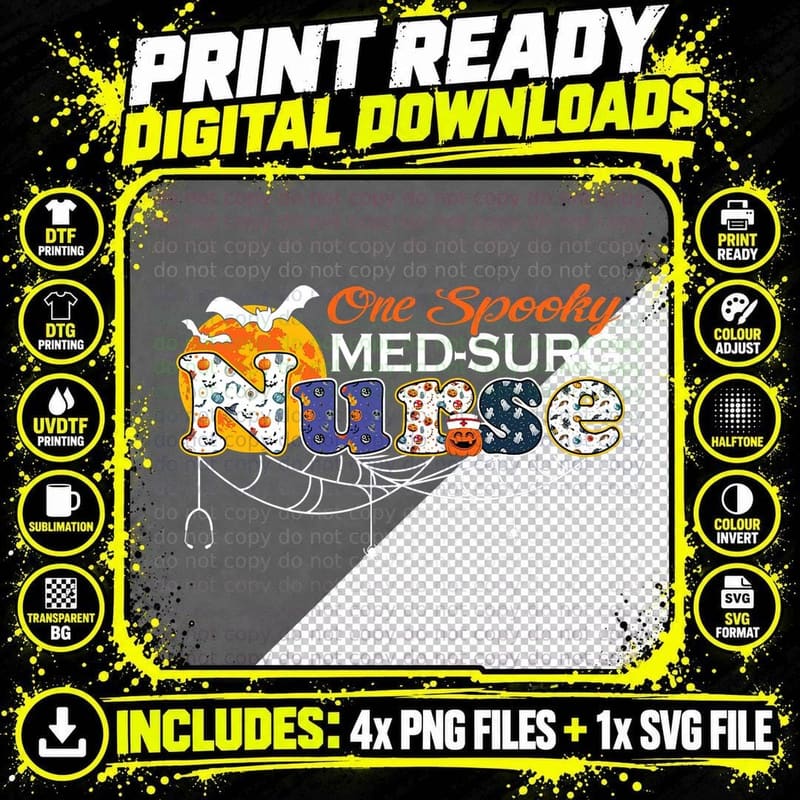 Jack O Lantern Pumpkin One Spooky Med-Surg Nurse Png SVG Digital Bundle