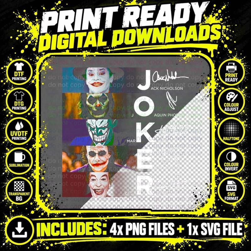 Joker Collage T-Shirt, Horror Apparel, Dark Art Print Png SVG Digital Bundle