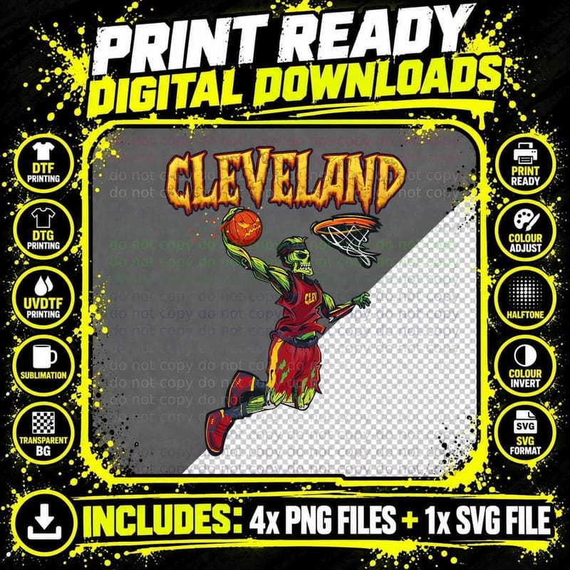 Jump Zombie Cleveland Dunk Player Halloween Pumpkin Ball Png SVG Digital Bundle