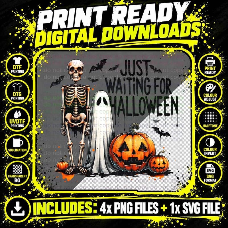 Just Waiting for Halloween, Goth, Horror T-Shirt Png SVG Digital Bundle