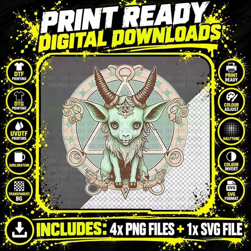 Kawaii Paste Creepy Goat Pentacle T-Shirt Png SVG Digital Bundle