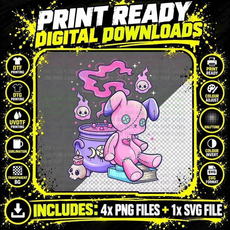 Kawaii Pastel Goth Cute Creepy Witchy Bear T-Shirt Png SVG Digital Bundle