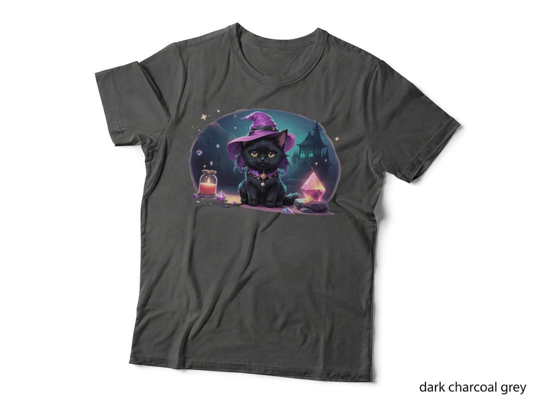 Kawaii Pastel Goth Cute Witchy Black Cat Crystal Halloween T-Shirt