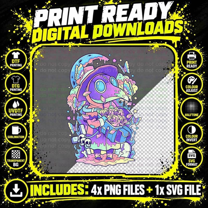 Kawaii Pastel Goth Cute and Creepy Plague Doctor T-Shirt Png SVG Digital Bundle