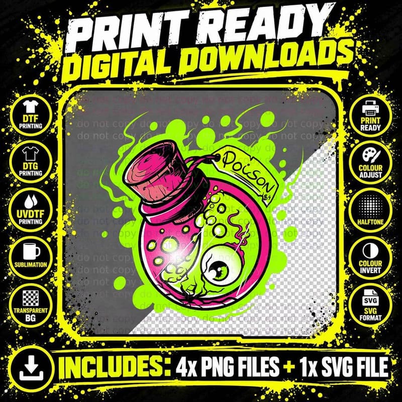 Kawaii Pastel Goth Poison Drink Eyeball Witch Witchcraft Png SVG Digital Bundle