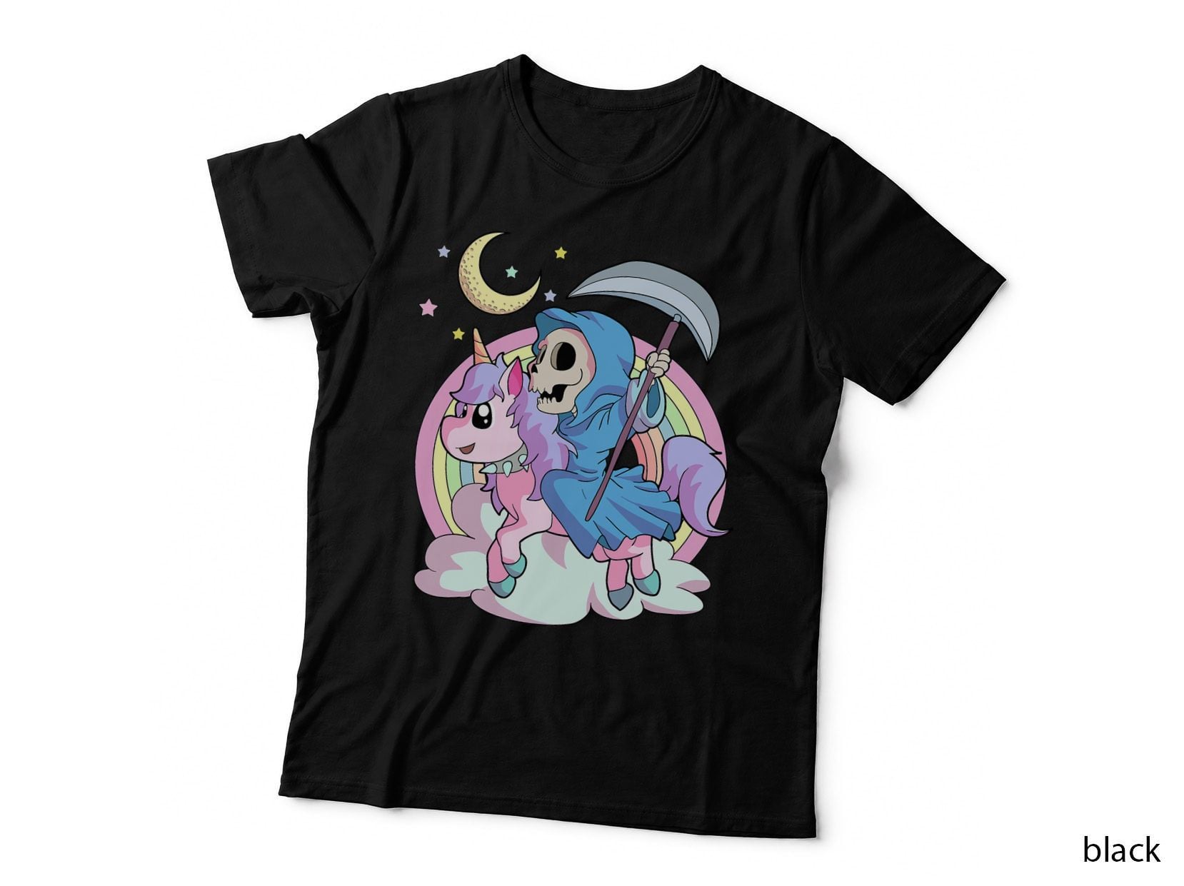Kawaii Pastel Goth Unicorn and Grim Reaper Creepy Unicorn T-Shirt