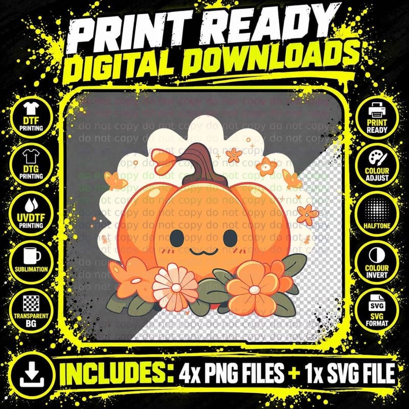 Kawaii Pumpkin Anime Cottagecore Men Kids Women Png SVG Digital Bundle