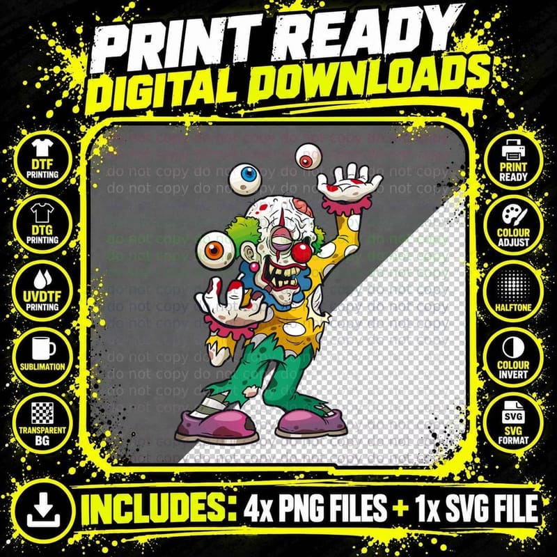 Killer Clown Zombie Halloween Costume Shirt T-Shirt Png SVG Digital Bundle