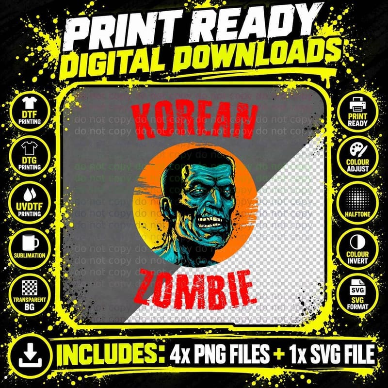 Korean Zombies Horror Halloween Undead Corpse Zombies Png SVG Digital Bundle
