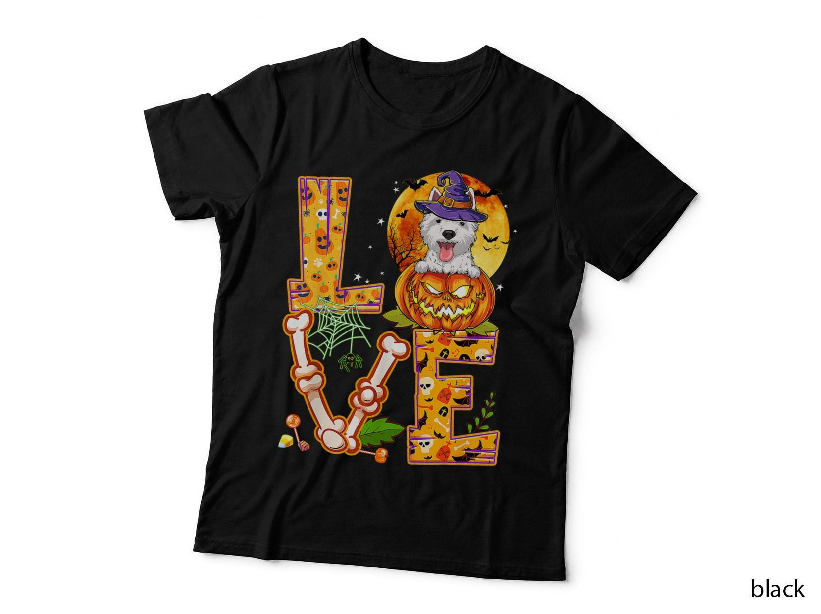 LOVE Westie Witch Pumpkin Scary Halloween Dog Lovers T-Shirt