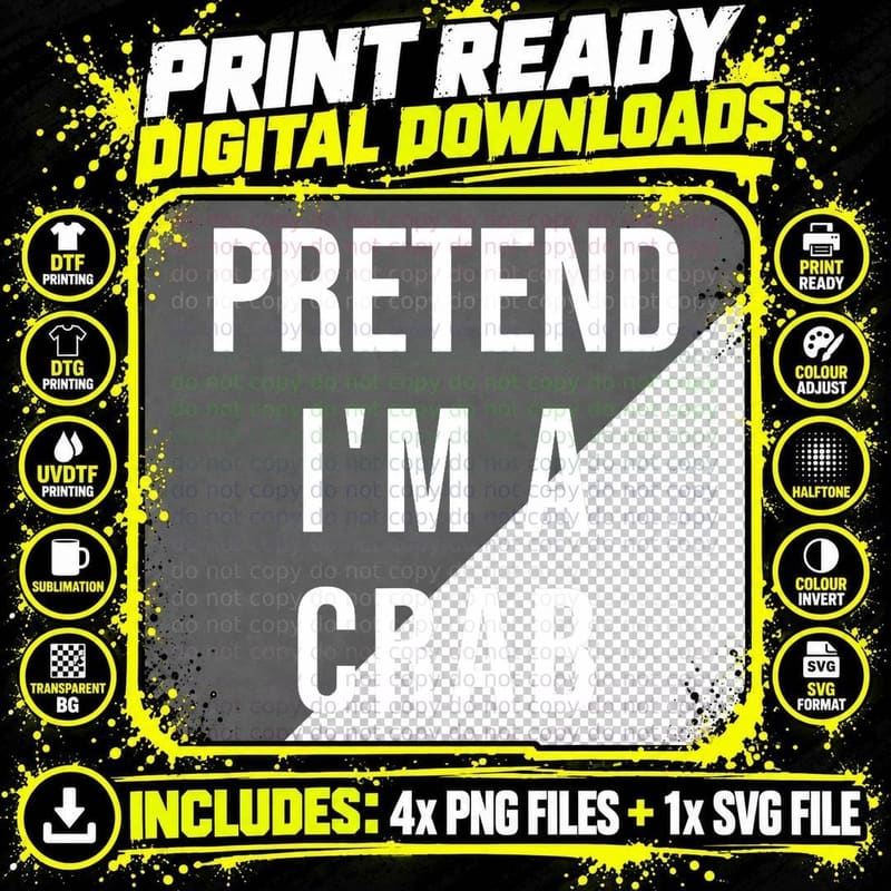 Lazy Halloween Pretend I'm a Crab Costume Funny Party Png SVG Digital Bundle
