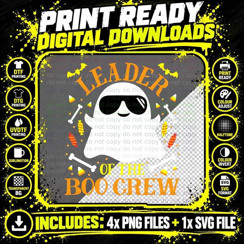 Leader Boo Crew Ghost Matching Funny Set Boy Girl Png SVG Digital Bundle