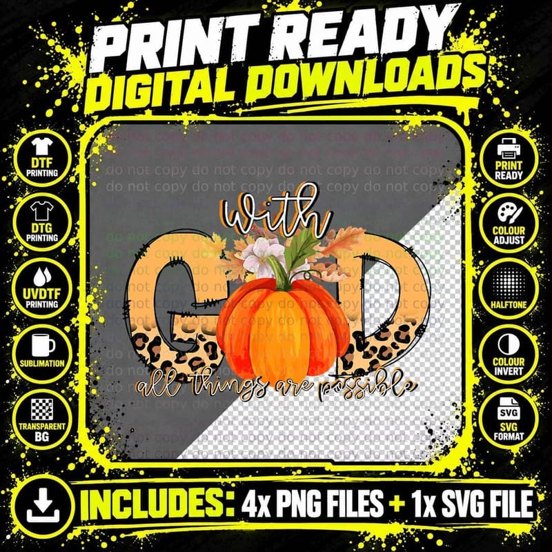 Leopard with God All Things Are Possible Pumpkin Png SVG Digital Bundle