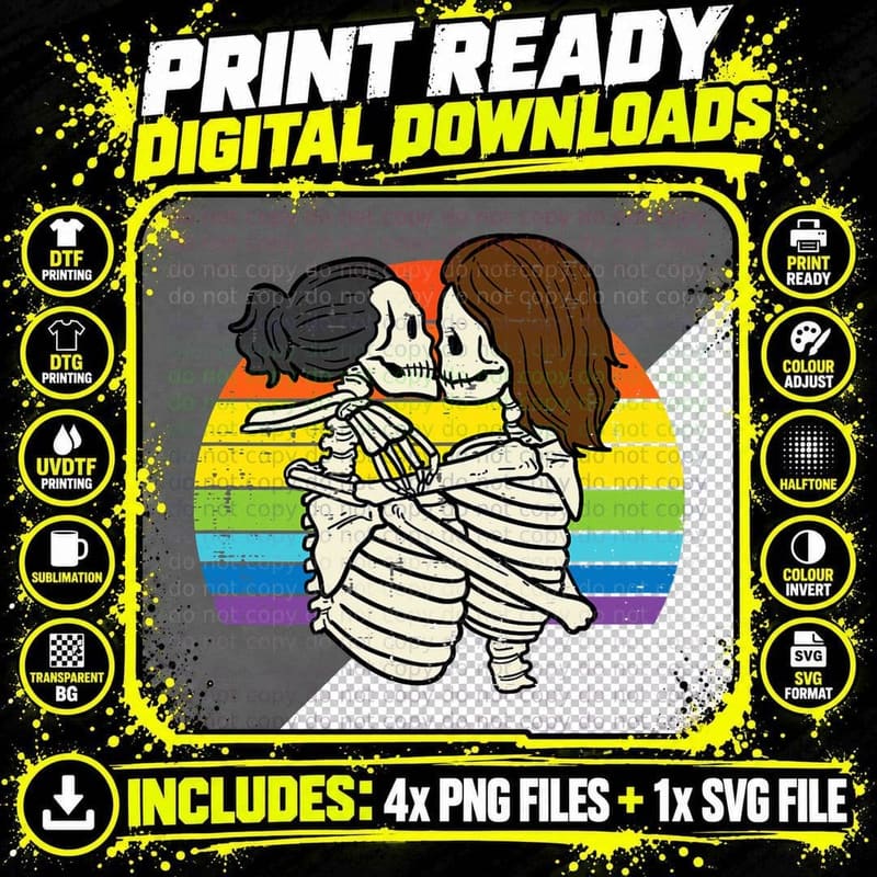 Lesbian Gay Skeletons Rainbow LGBT Halloween Pride Women Png SVG Digital Bundle