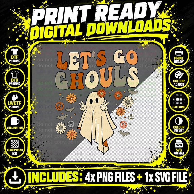 Lets Go Ghouls Vintage Halloween T-Shirt Png SVG Digital Bundle