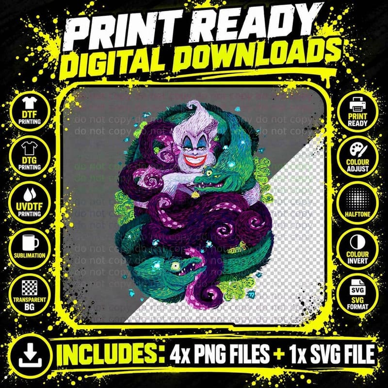 Little Mermaid Ursula Sea Witch Painting T-Shirt Png SVG Digital Bundle