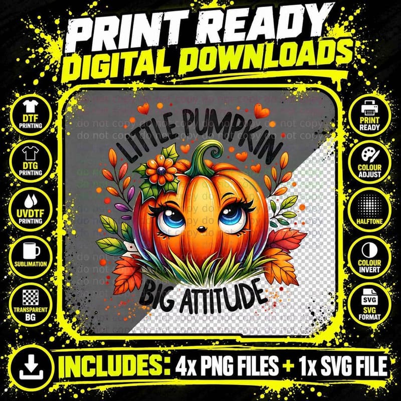 Little Pumpkin Big Attitude, Retro Vintage Png SVG Digital Bundle