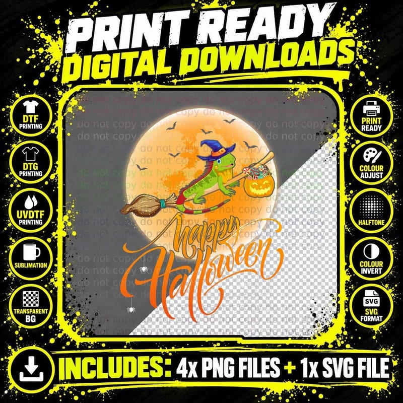 Lizard Ride Witch Shotgun Moon Vintage Lizard Halloween Png SVG Digital Bundle