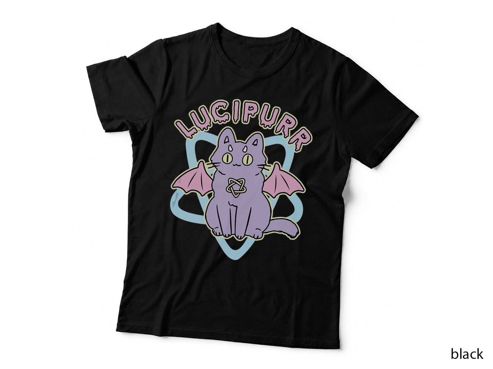 Lucipurr Cute Vampire Goth Cat with Pentagram Pastel Goth T-Shirt
