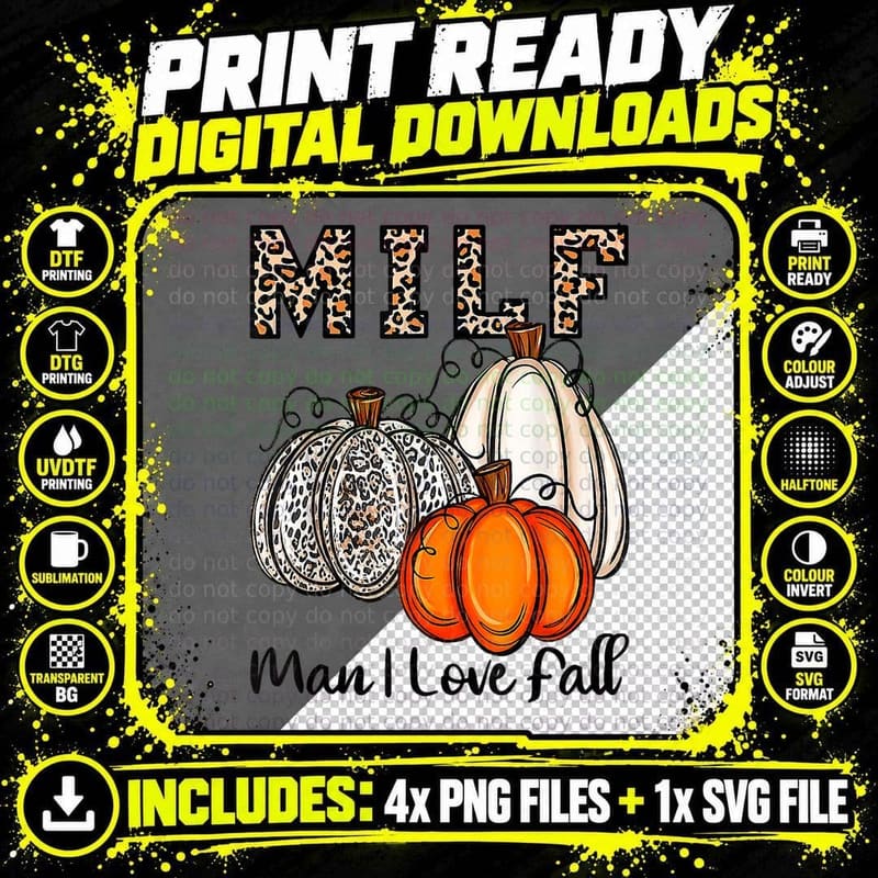 MILF Man I Love Fall Funny Pumpkin Autumn Lover for Png SVG Digital Bundle