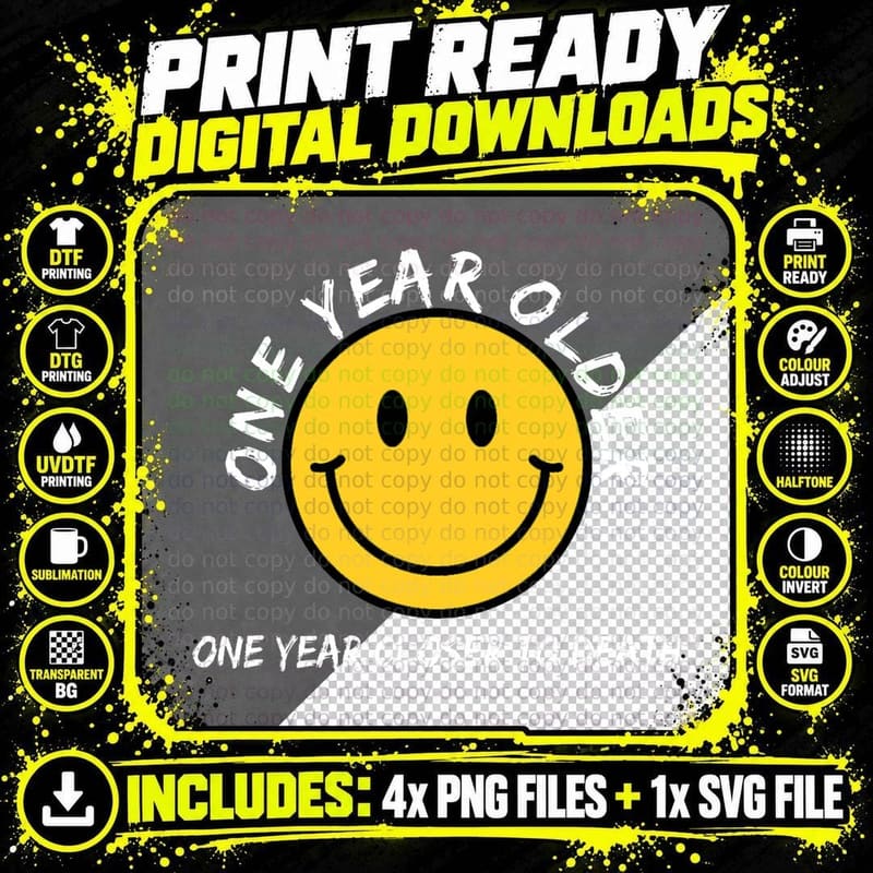 Macabre Happy Face One Year Older One Year Closer to Png SVG Digital Bundle