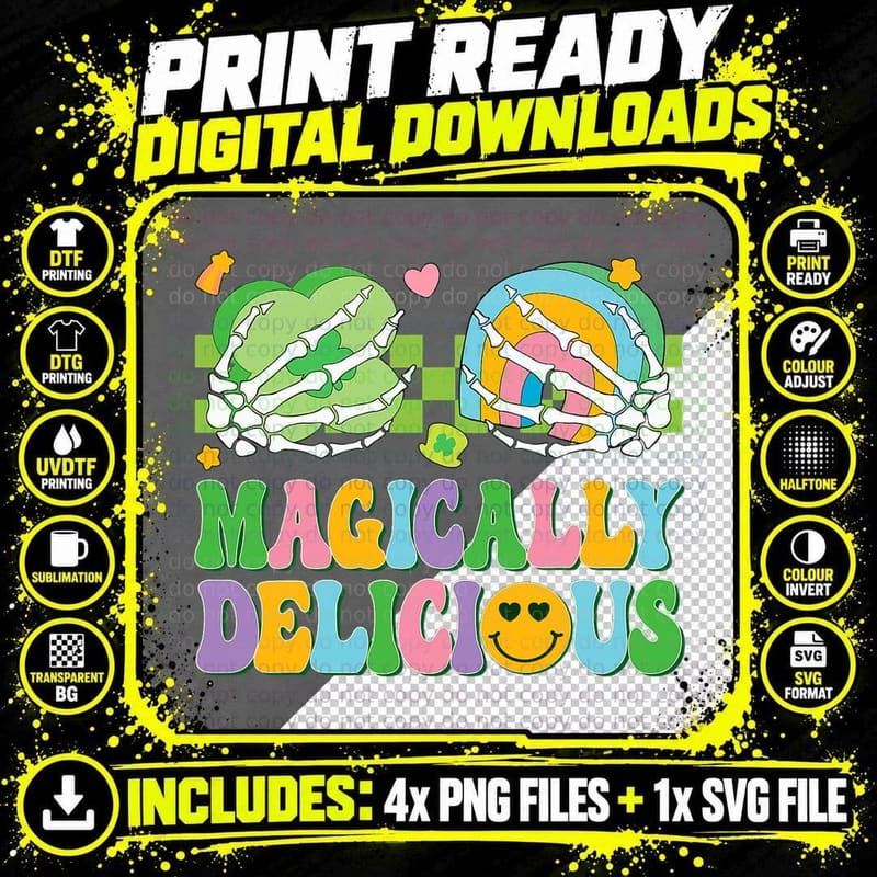 Magically Delicious Hippie St Patrick's Day Skeleton Png SVG Digital Bundle