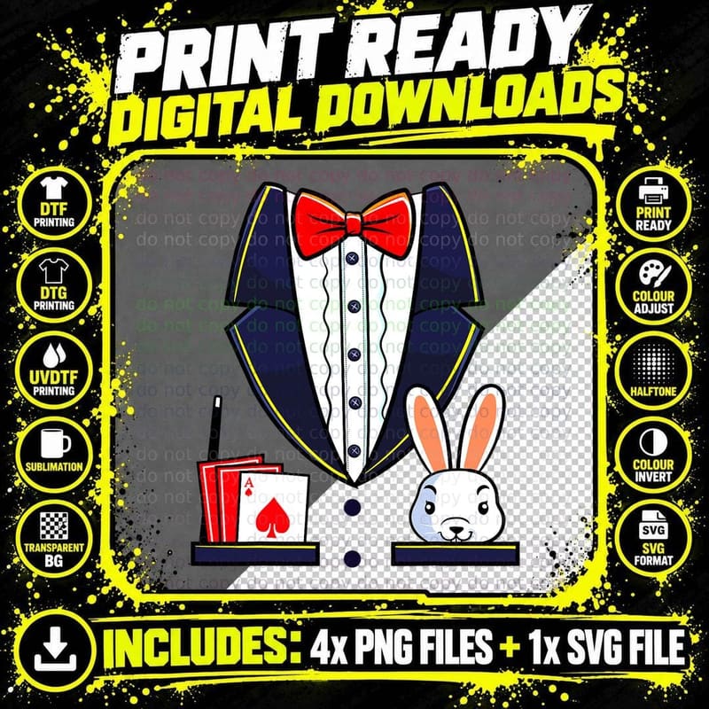 Magician Costume Halloween Magic Show Men Women Kids Png SVG Digital Bundle