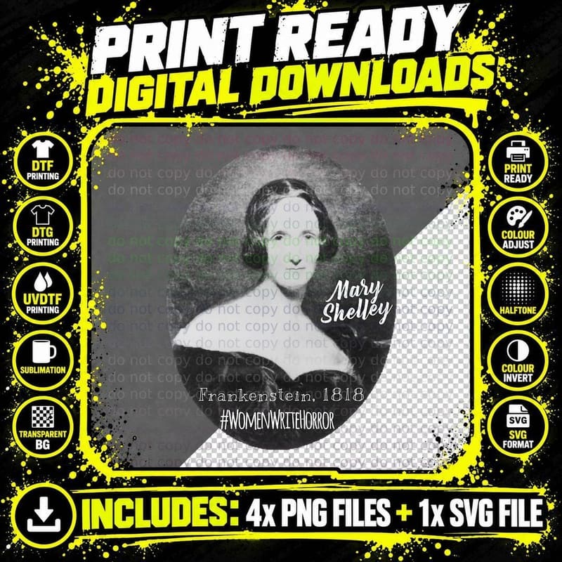 Mary Shelley Frankenstein Gothic Horror T-Shirt Png SVG Digital Bundle