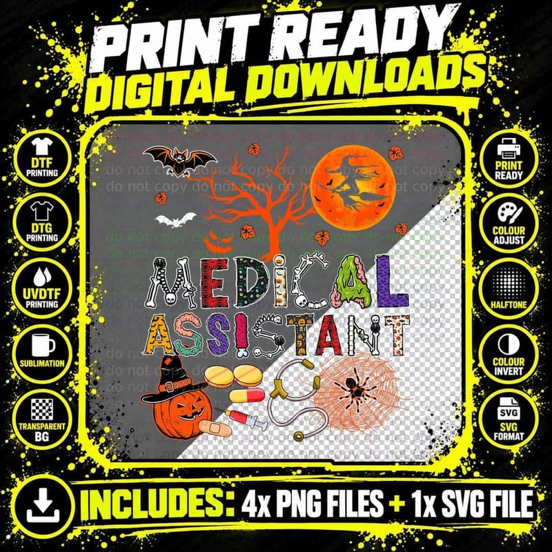 Medical Assistant Halloween Zombie Costume Scary Pumpkin Png SVG Digital Bundle