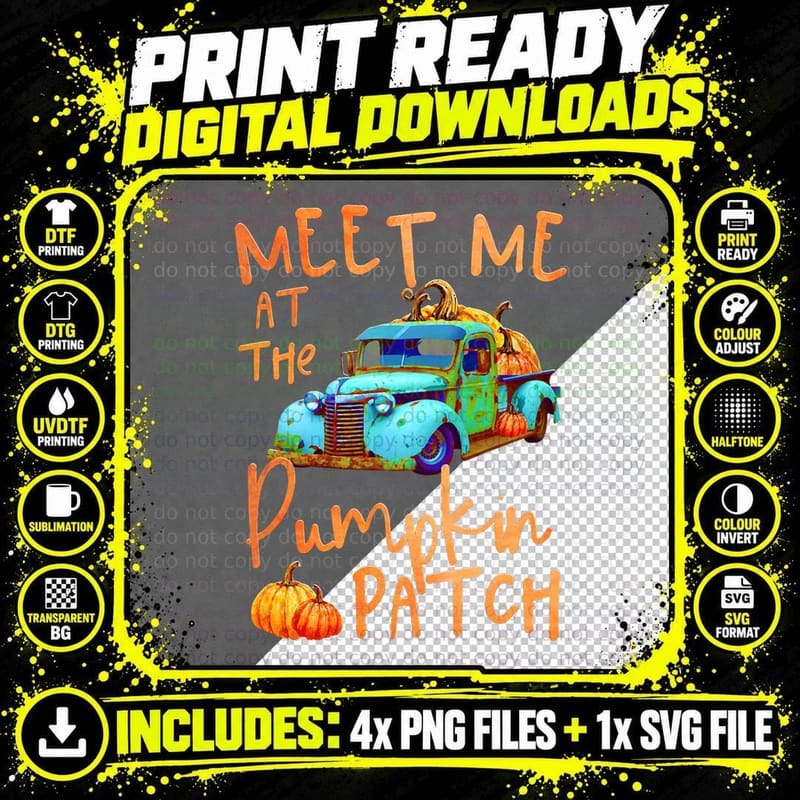 Meet Me at the Pumpkin Patch Pickup Truck Autumn Fall Png SVG Digital Bundle