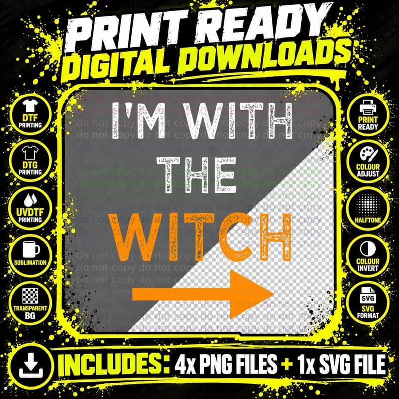 Mens I'm with the Witch Halloween Couple Matching Png SVG Digital Bundle