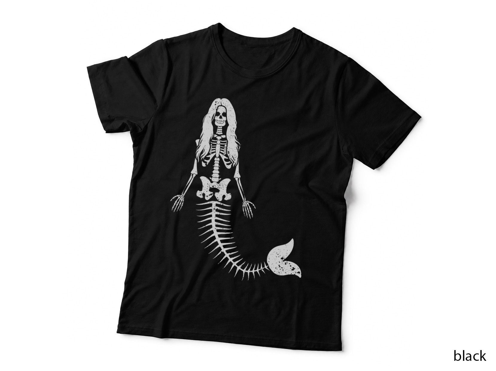 Mermaid Skeleton Halloween Funny Spooky Scary Swimming T-Shirt