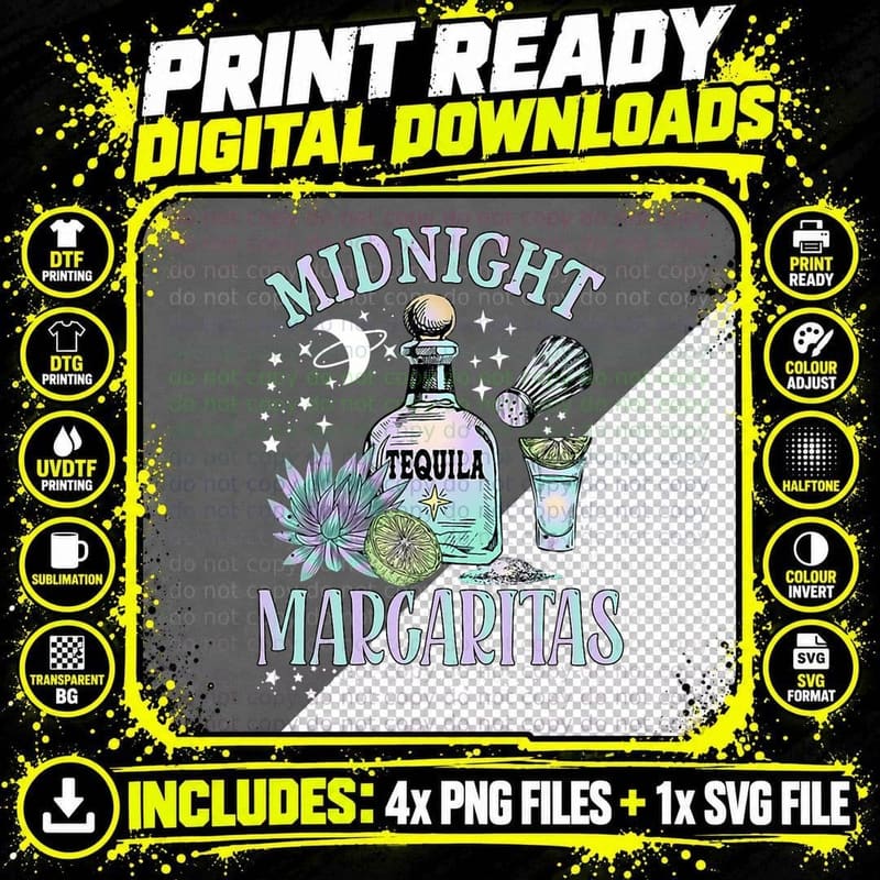 Midnight Margaritas Tequila with Lime Drinkin Wizard Png SVG Digital Bundle