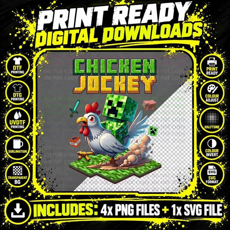 Miner Shirt, Crafter Mining Shirt, Chicken Jockey Zombie Png SVG Digital Bundle