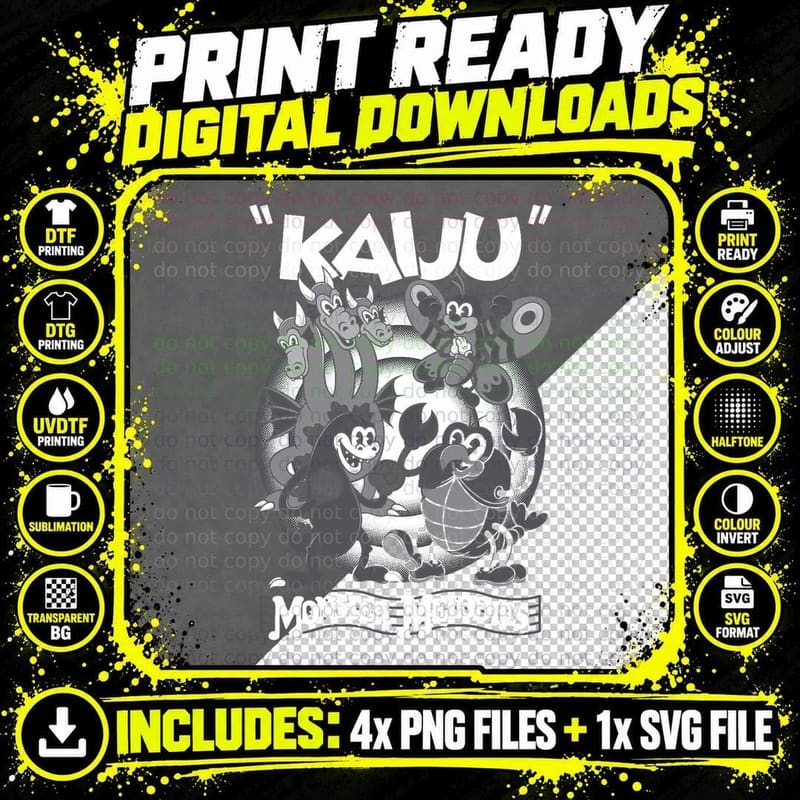 Monster Melodies - Vintage Cartoon Kaiju - Creepy Cute Png SVG Digital Bundle