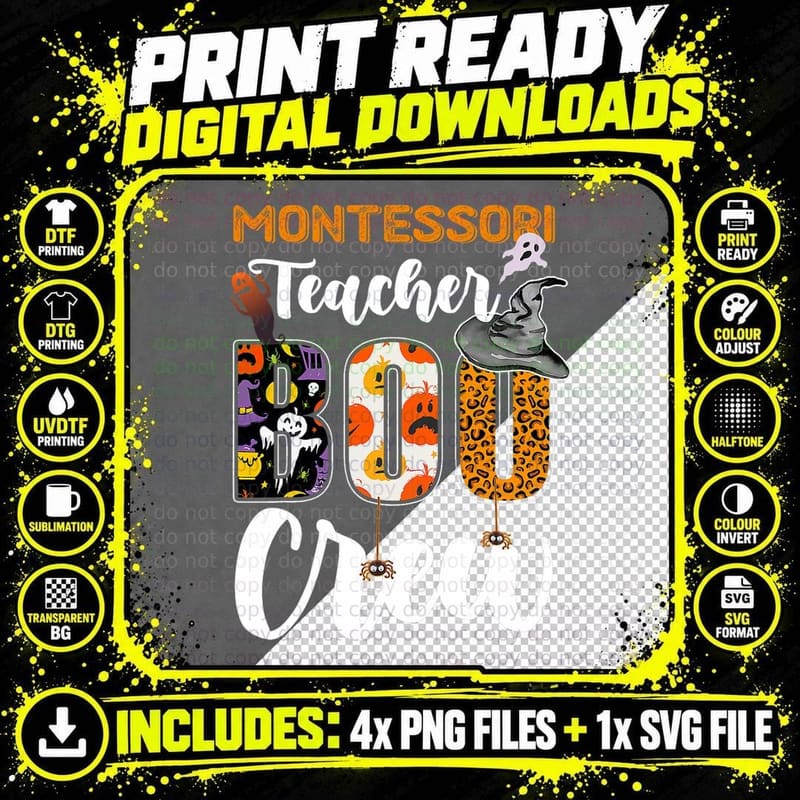 Montessori Teacher Boo Crew Ghost Halloween Funny Png SVG Digital Bundle