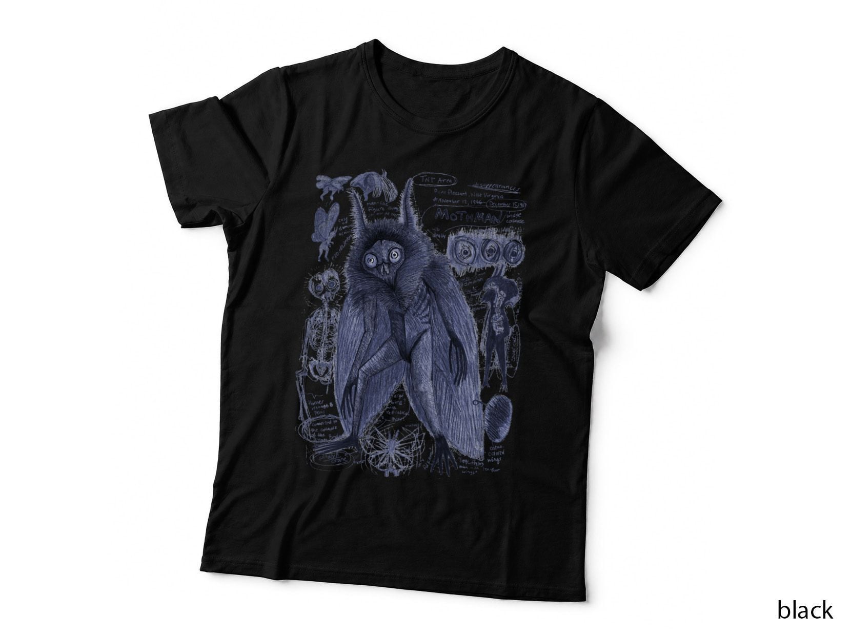 Mothman Anatomy Artwork, Retro Horror Art, Gothic Horror Apparel T-Shirt