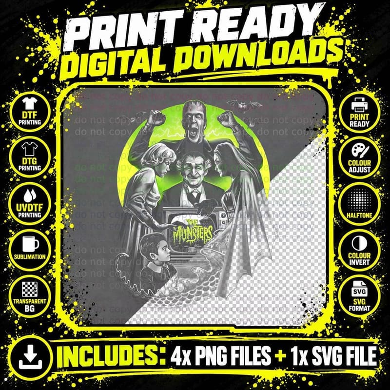 Munster Family Horror Tee, Halloween Costume Png SVG Digital Bundle