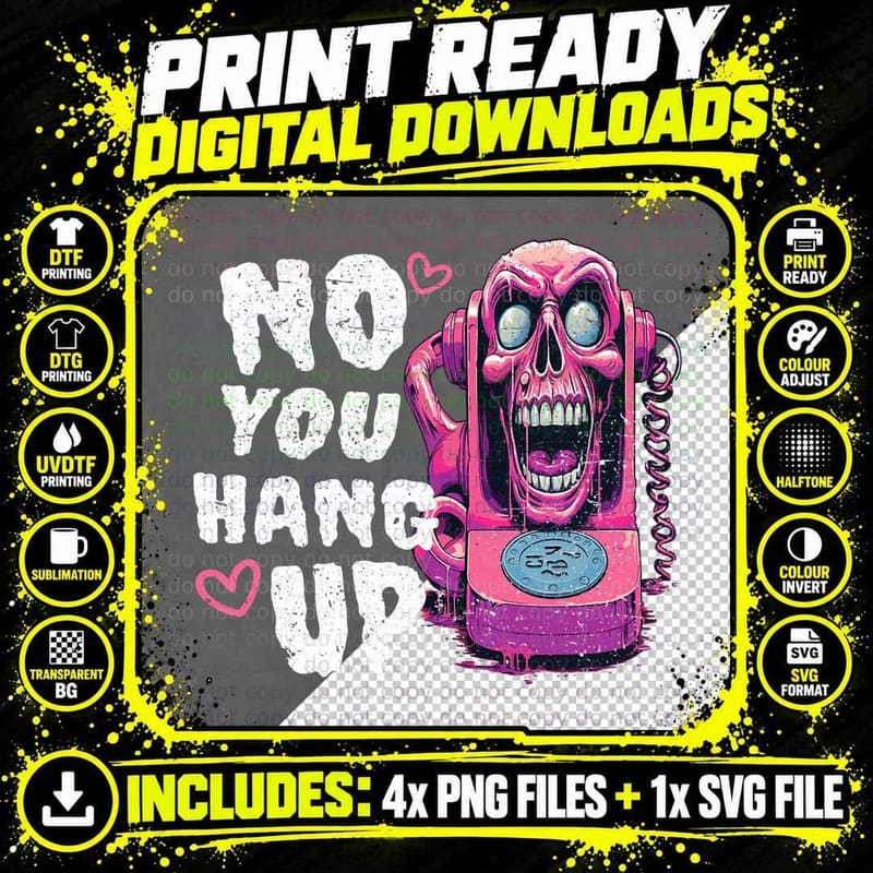No You Hang up - Halloween Funny Ghost Call Distressed Png SVG Digital Bundle