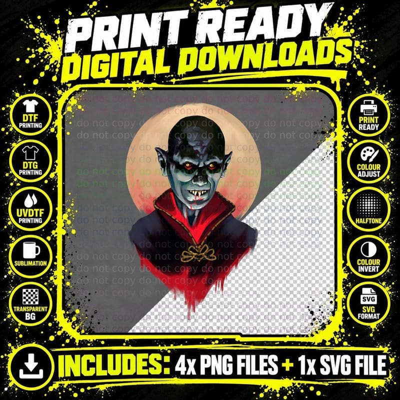 Nosferatu Vampire Classic Horror Halloween Costume Png SVG Digital Bundle