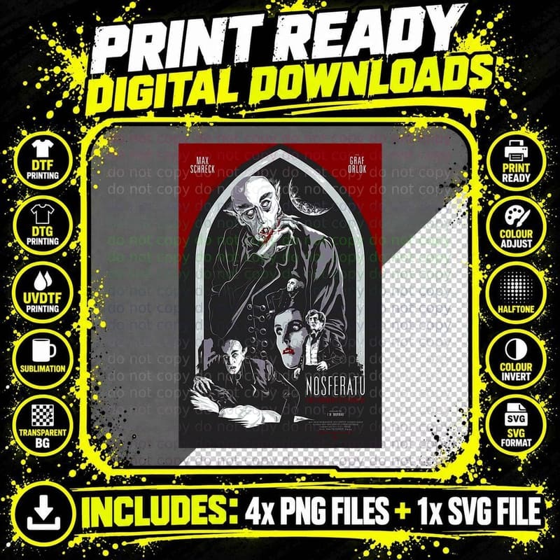 Nosferatu Vampire Halloween T-Shirt Horror Sci Fi Tee Png SVG Digital Bundle