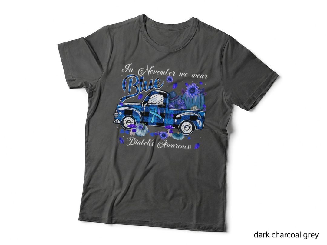 November Blue Truck Pumpkin Fall Funny Diabetes Awareness T-Shirt